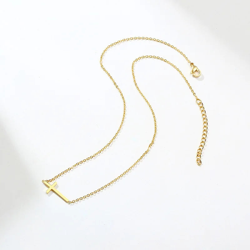 Simple Stainless Steel Cross Pendant Necklaces for Women, Prayer Religious Choker Collar Christian Gift Jewelry  (GoldenCity)