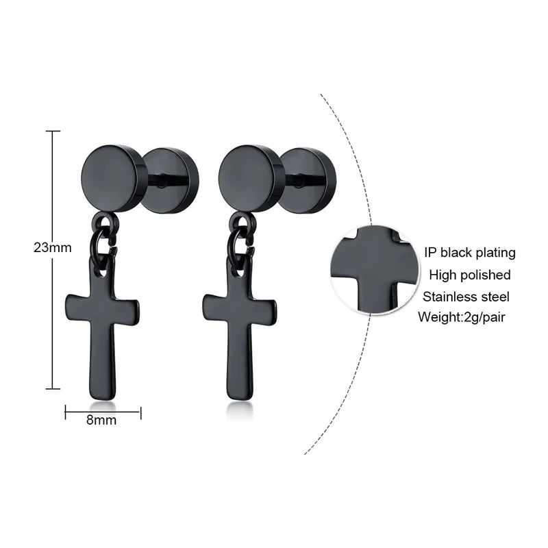 Simple Cross Dangle Earrings for Men Women Minimalist Stainless Steel Drop Small Hoop Metal Ear Jewelry Anti Allergy  (GoldenCity)