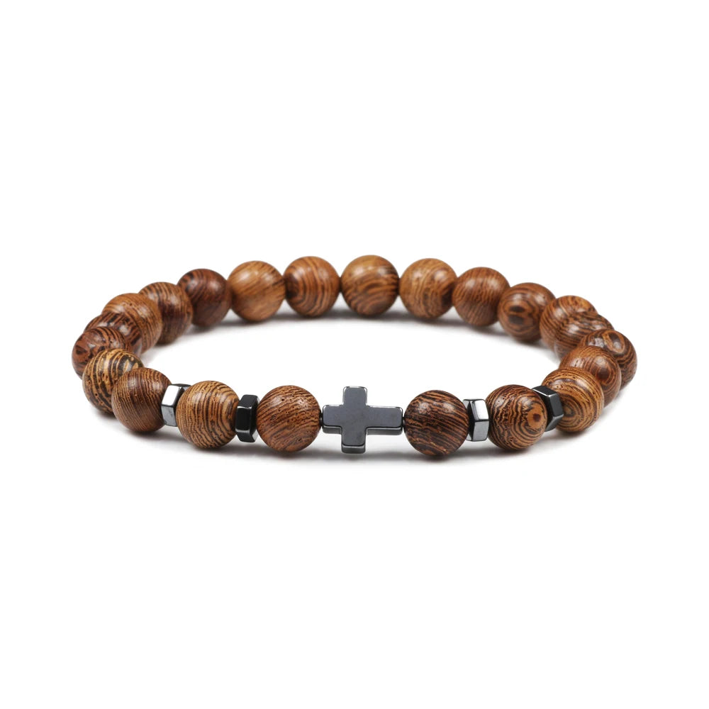 Prayer Men Women Bracelet Hematite Cross Rosary Natural Stone Beads Jesus Onyx Meditation Bracelets Bangles Jewelry Gift Pulsera  (GoldenCity)