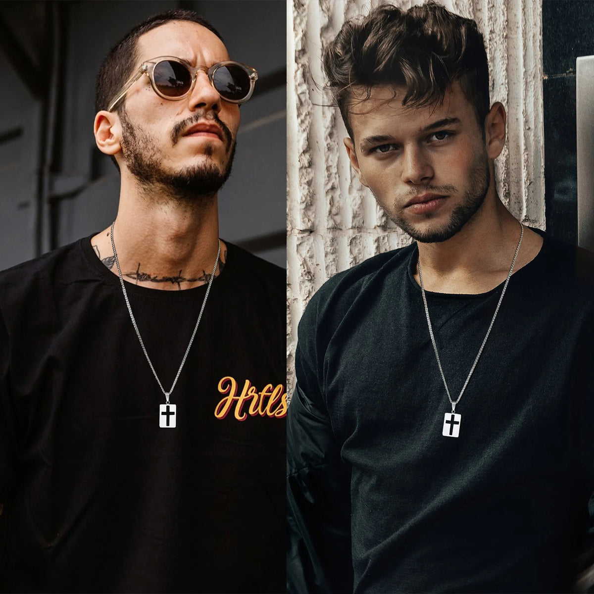 Simple Plain Cross Pendant and Dogtag Duo Necklace Set for Men Women,High Polished Stainless Steel Christian Prayer Jewelry  (GoldenCity)