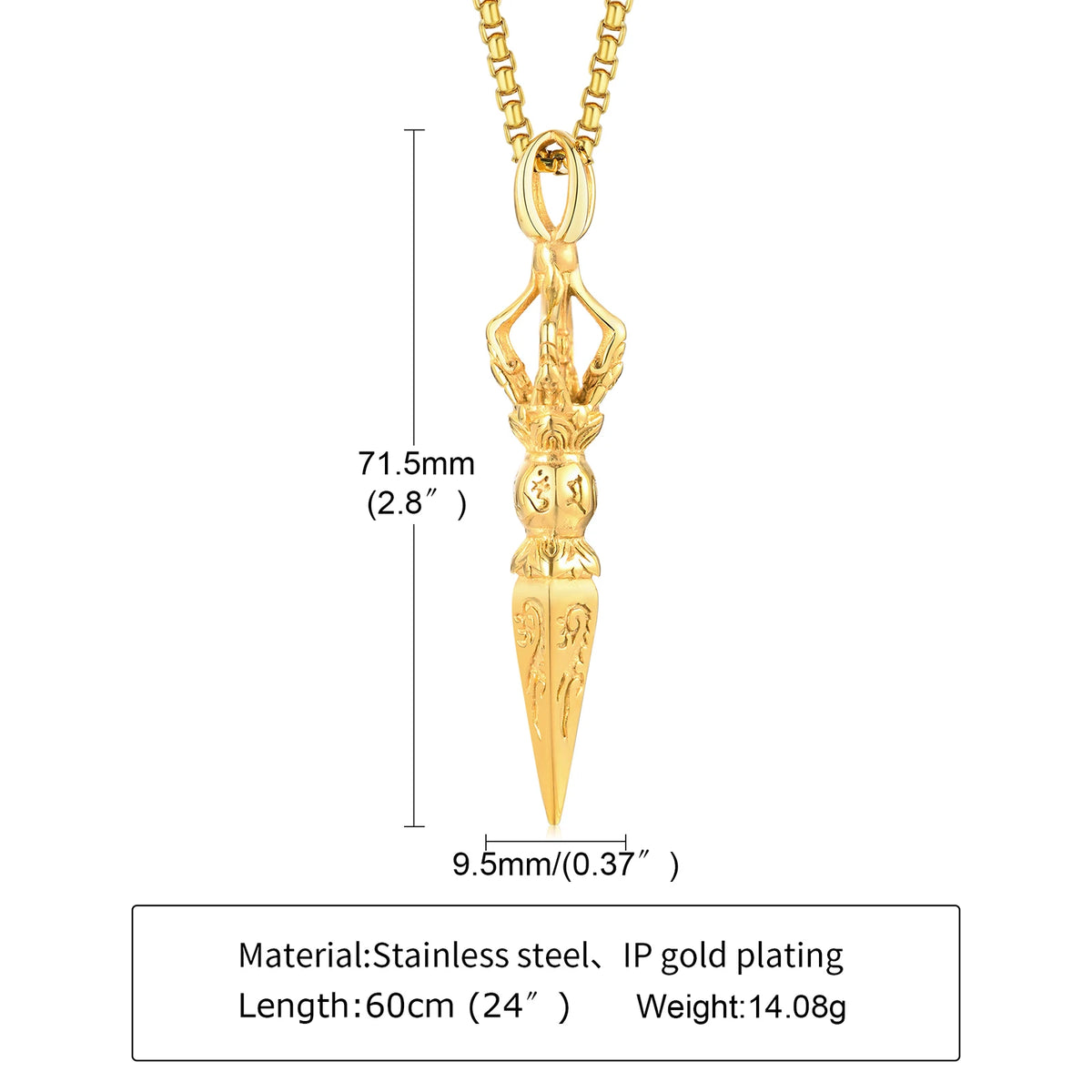 Men Rock Punk Tibetan Buddhist Protection Necklaces,Stainless Steel Vajra Patron Saint Amulet Prayer Collar Jewelry  (GoldenCity)