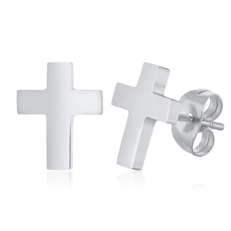 Simple Cross Dangle Earrings for Men Women Minimalist Stainless Steel Drop Small Hoop Metal Ear Jewelry Anti Allergy  (GoldenCity)