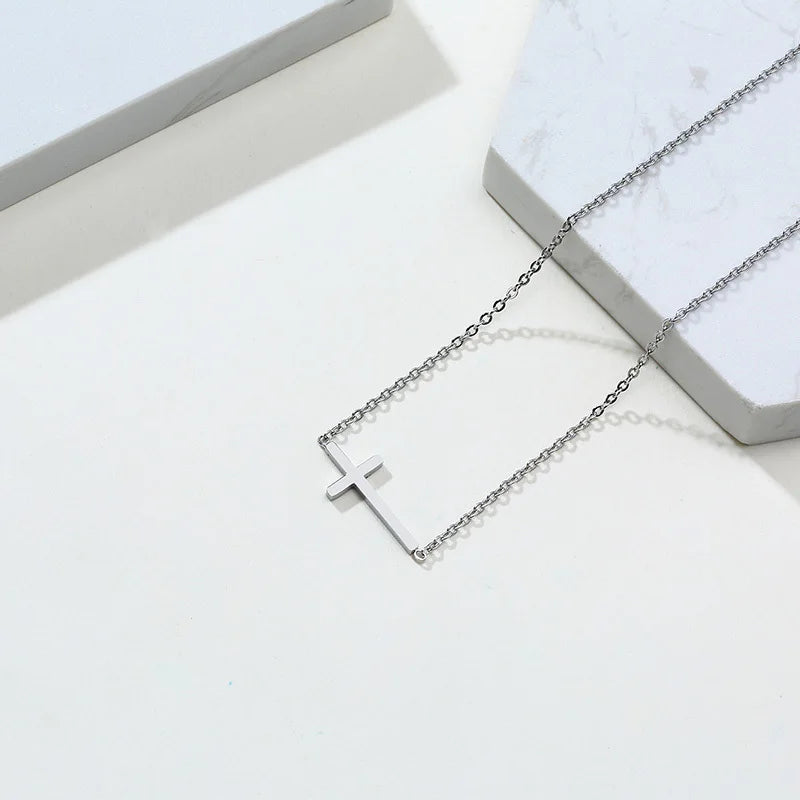Simple Stainless Steel Cross Pendant Necklaces for Women, Prayer Religious Choker Collar Christian Gift Jewelry  (GoldenCity)