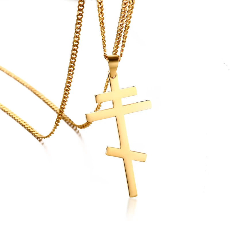 Christian Orthodox Crucifix Jesus Necklaces Russian Cross Prayer Big Pendant Gold Color INRI Crucifix Cross Men Necklace  (GoldenCity)