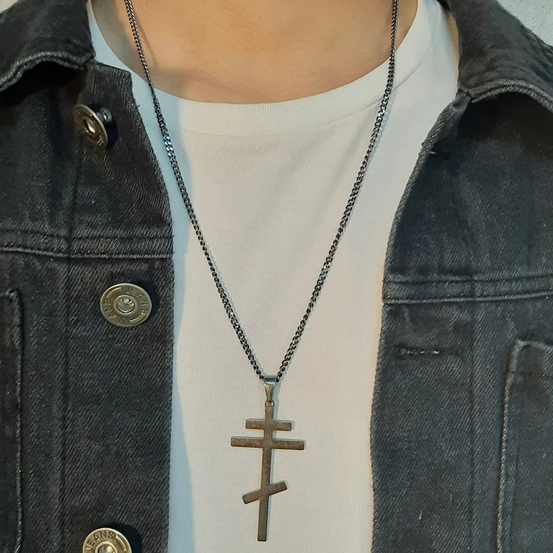 Christian Orthodox Crucifix Jesus Necklaces Russian Cross Prayer Big Pendant Gold Color INRI Crucifix Cross Men Necklace  (GoldenCity)