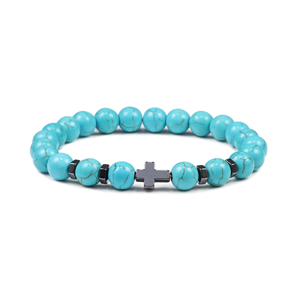 Prayer Men Women Bracelet Hematite Cross Rosary Natural Stone Beads Jesus Onyx Meditation Bracelets Bangles Jewelry Gift Pulsera  (GoldenCity)