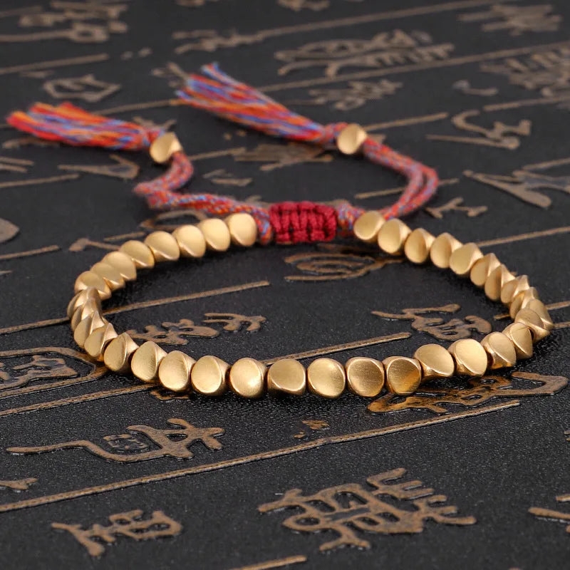 Handmade Tibetan Buddhist Bracelets On Hand Braided Copper Beads Lucky Rope Bracelet & Bangles For Women Men (GoldenCity)