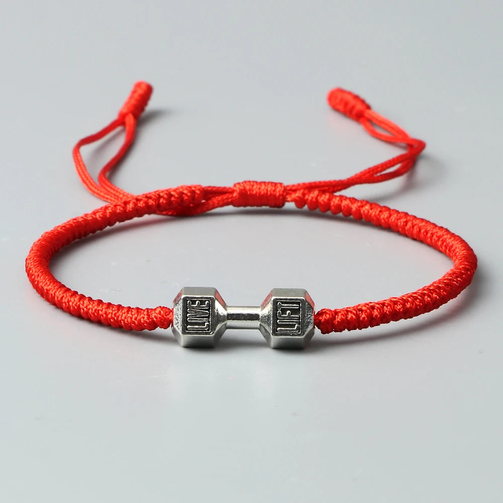 Energy Dumbbell Pendant Braided Bracelet Handmade Nylon Rope Adjustable Bracelet Women Prayer Couple Bangle Jewelry Gift Fashion  (GoldenCity)