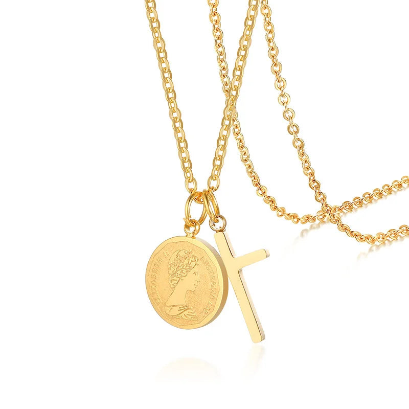Simple Stainless Steel Cross Pendant Necklaces for Women, Prayer Religious Choker Collar Christian Gift Jewelry  (GoldenCity)