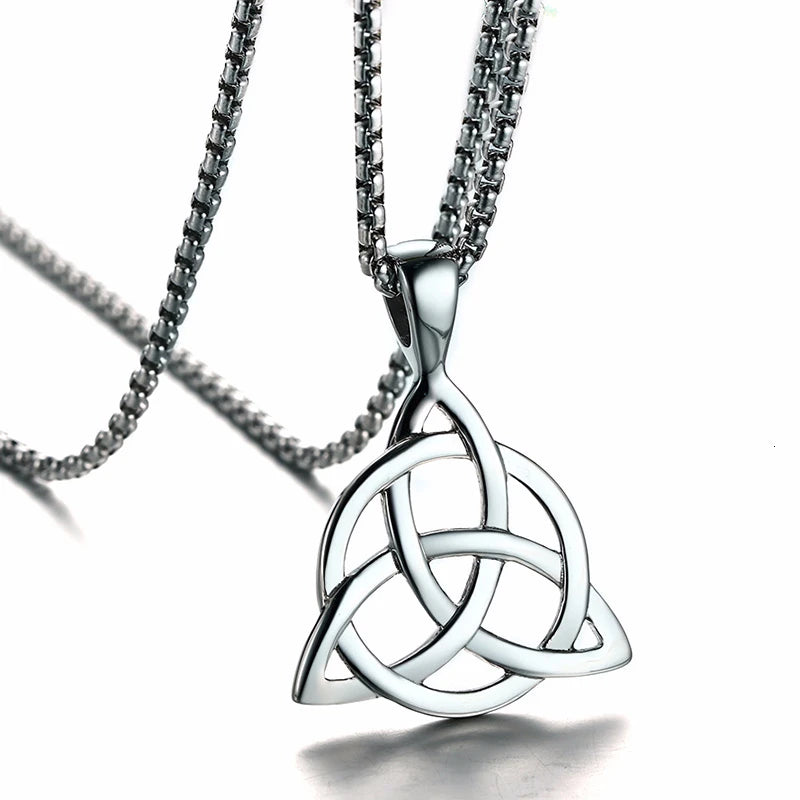 Celtic Knot Necklaces for Men Stainless Steel Triple Knot Pendants Casual Male Jewelry with 24" Box Chain  (GoldenCity)