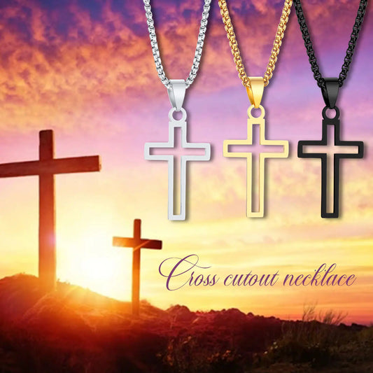 Cutout Cross Necklace for Men Women, Stainless Steel Hollow Cross Pendant with 24" Box Chain, Religious Faith Christ Collar  (GoldenCity)