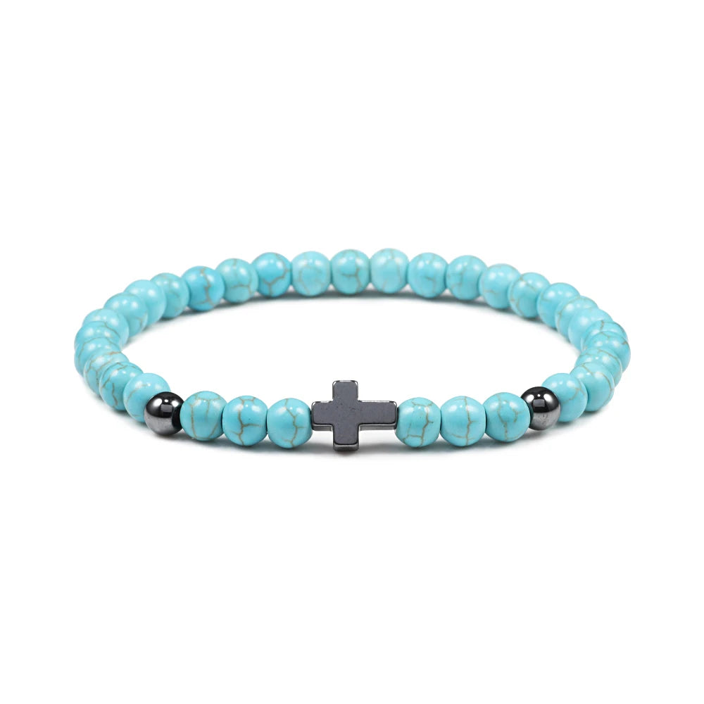 Prayer Men Women Bracelet Hematite Cross Rosary Natural Stone Beads Jesus Onyx Meditation Bracelets Bangles Jewelry Gift Pulsera  (GoldenCity)