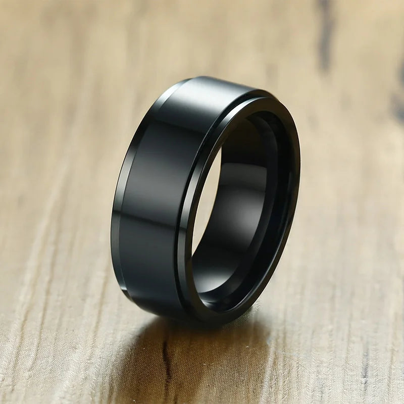 6/8mm Spinner Ring for Men Stress Release Accessory Classic Stainless Steel Wedding Band Casual Viking Rune Sport Jewelry  (GoldenCity)