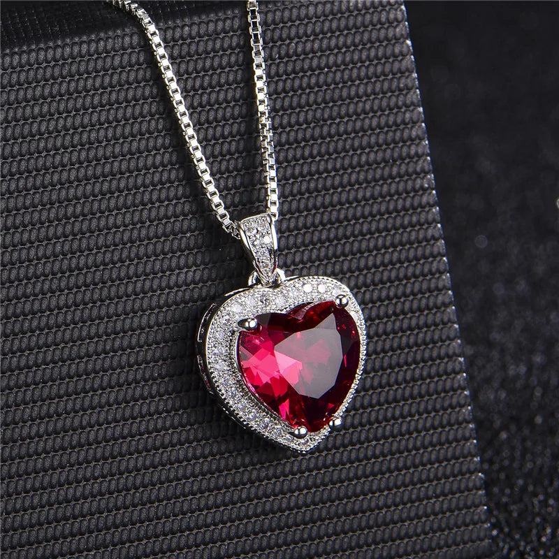 Bright Crystal Red Heart Pendant Necklace For Lady Engagement Accessories Trendy 925 Silver Necklace Choker Women Jewelry Gift  (GoldenCity)