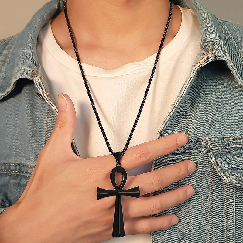Religion Egyptian Ankh Crucifix Necklaces Stainless Steel Symbol of Life Cross Pendants Prayer Gifts Jewelry  (GoldenCity)