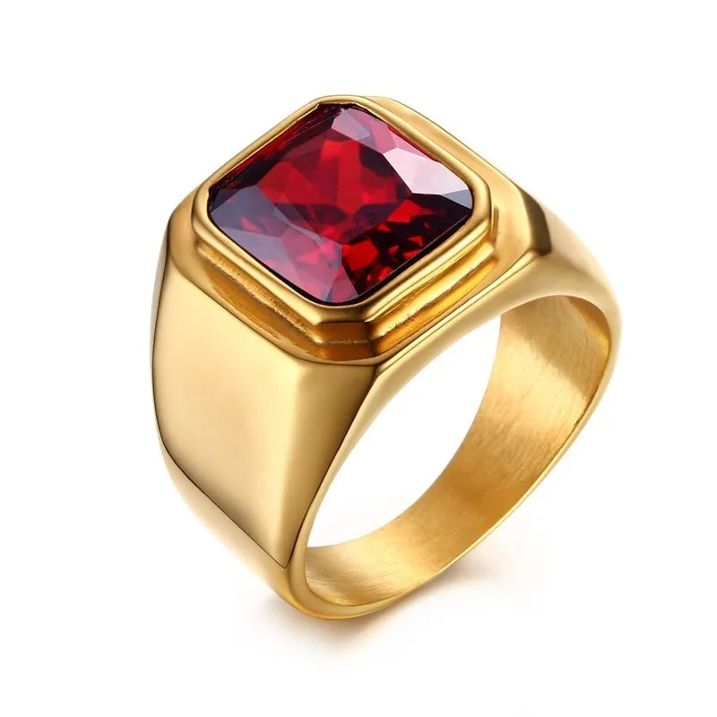 Gothic Punk Rings for Men Signet Rings Round Square Top Stamp Finger Band Chunky Boys Teens Rock Jewelry Fraternal Rings  (GoldenCity)
