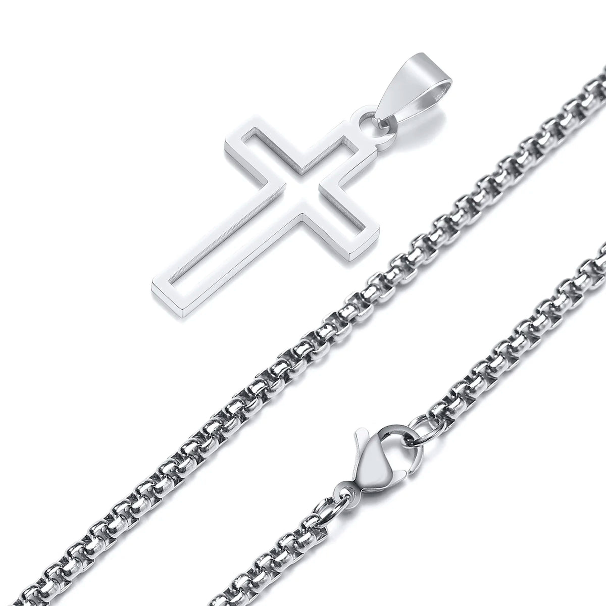Cutout Cross Necklace for Men Women, Stainless Steel Hollow Cross Pendant with 24" Box Chain, Religious Faith Christ Collar  (GoldenCity)