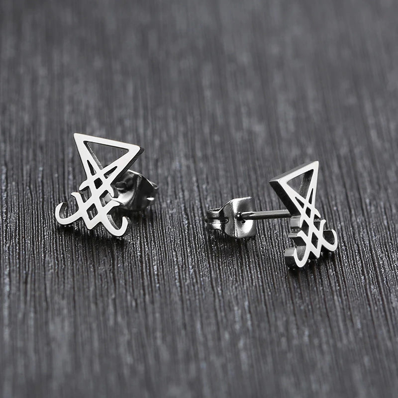 Men Lucifer and Satan Stud Earrings for Women Black and Color Stainless Steel Unisex Jewelry brincos masculinos  (GoldenCity)