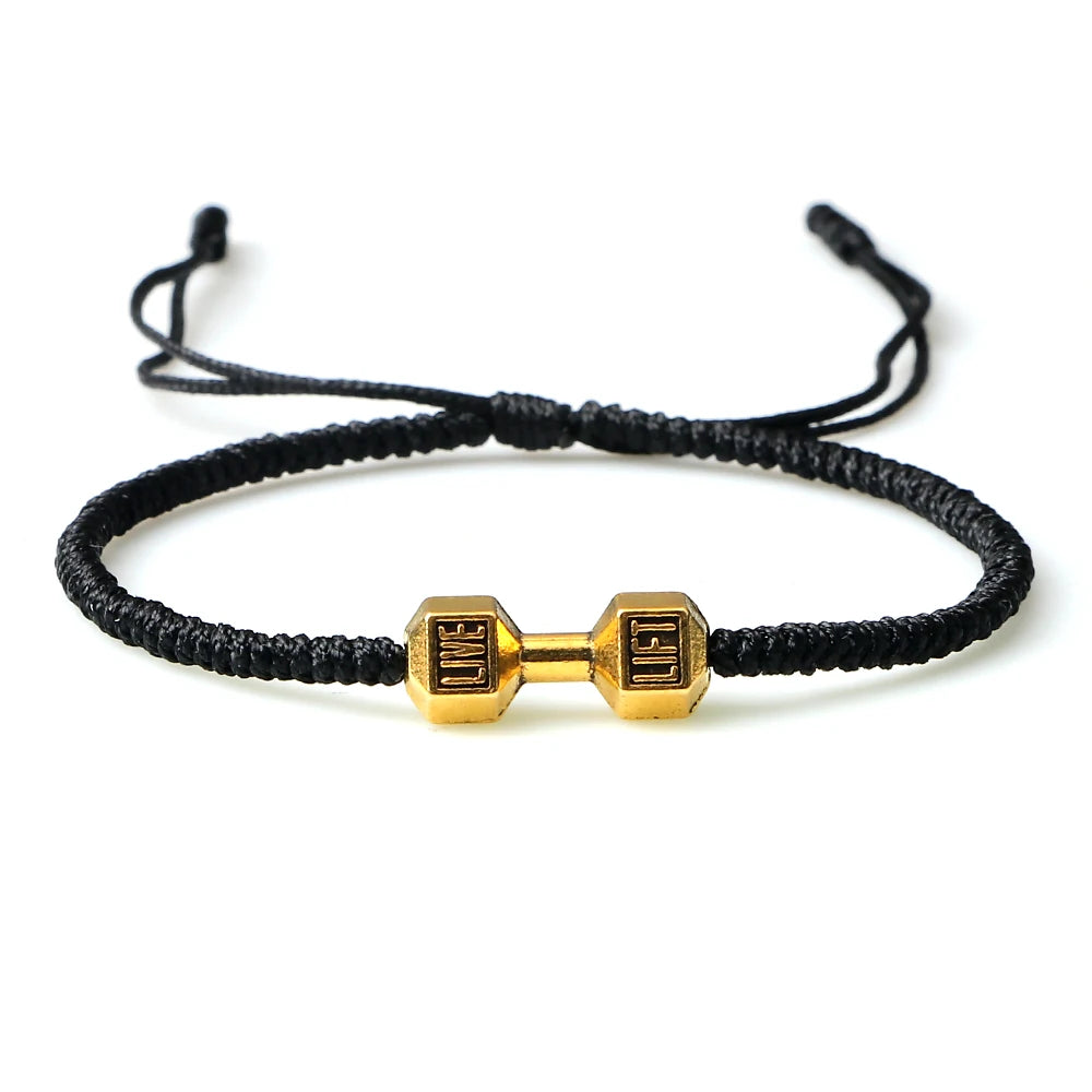 Energy Dumbbell Pendant Braided Bracelet Handmade Nylon Rope Adjustable Bracelet Women Prayer Couple Bangle Jewelry Gift Fashion  (GoldenCity)