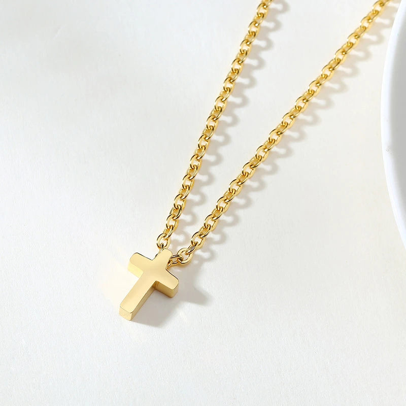 Men's Small Cross Pendant Simple Classic Stainless Steel Jesus Christ Necklaces Religious Women Unisex Jewelry 20" Chain  (GoldenCity)