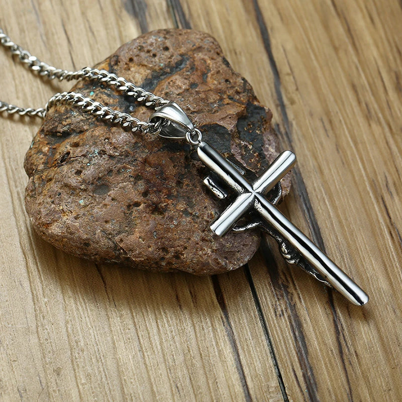 Men's Assorted Catholic Cross Pendant Necklaces, Stainless Steel Christ Prayer Collar Jewelry,with 24" Chain  (GoldenCity)