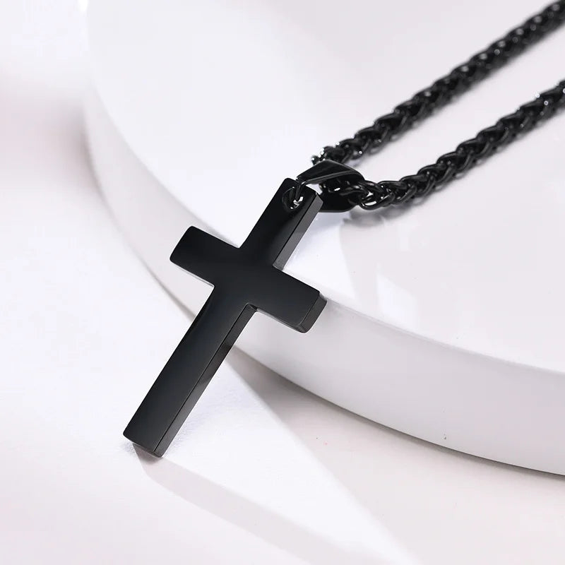 Simple Plain Cross Prayer Pendant Necklaces for Men, Anti Allergy Stainless Steel Religious Faith Collar Jewelry  (GoldenCity)