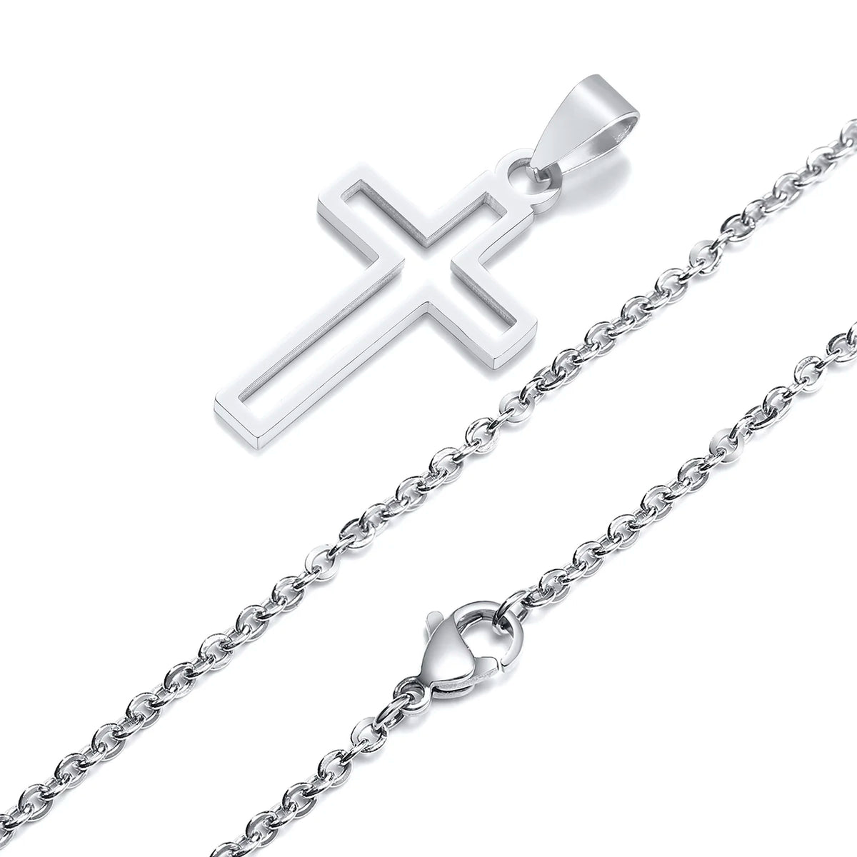 Cutout Cross Necklace for Men Women, Stainless Steel Hollow Cross Pendant with 24" Box Chain, Religious Faith Christ Collar  (GoldenCity)