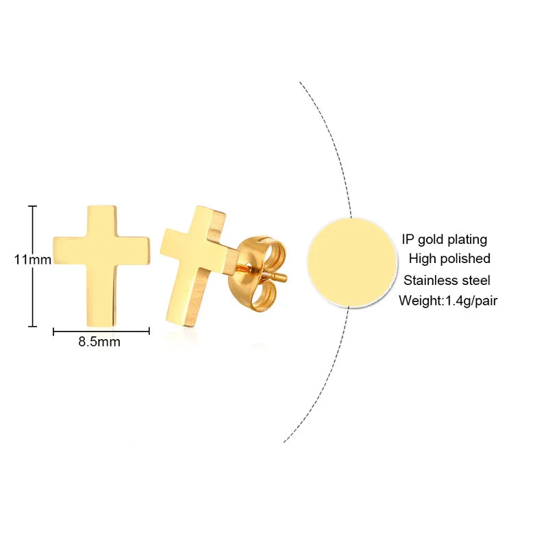 Simple Cross Dangle Earrings for Men Women Minimalist Stainless Steel Drop Small Hoop Metal Ear Jewelry Anti Allergy  (GoldenCity)