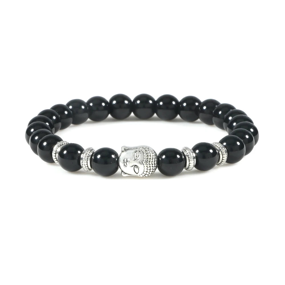 Reiki Tiger Eyes Beaded Buddha Bracelet Natural Stone Bracelet Elastic Rosary Men Women Prayer Charm Yoga Jewelry Gift Pulseras  (GoldenCity)