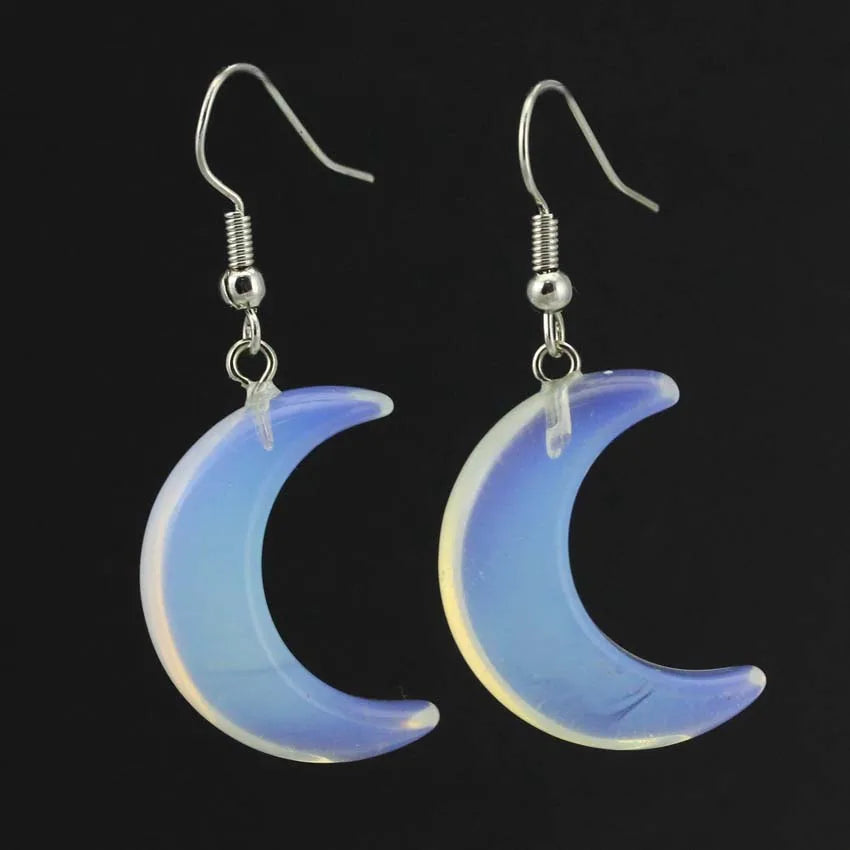 Natural Crystal Stone Crescent Moon Pendant Healing Crystals Quartz Reiki Labradorite Earrings Pendant Necklace For Women Girls  (GoldenCity)