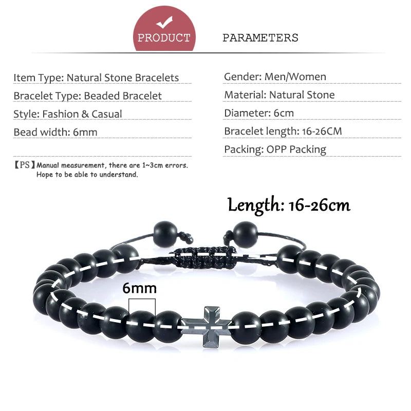 Charm 6mm Natural Stone Beads Braided Bracelet Prayer Men Women Christian Jesus Bless Cross Bracelets Bangles Friendship Jewelry  (GoldenCity)