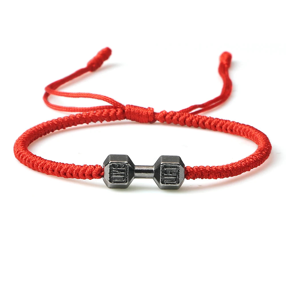 Energy Dumbbell Pendant Braided Bracelet Handmade Nylon Rope Adjustable Bracelet Women Prayer Couple Bangle Jewelry Gift Fashion  (GoldenCity)
