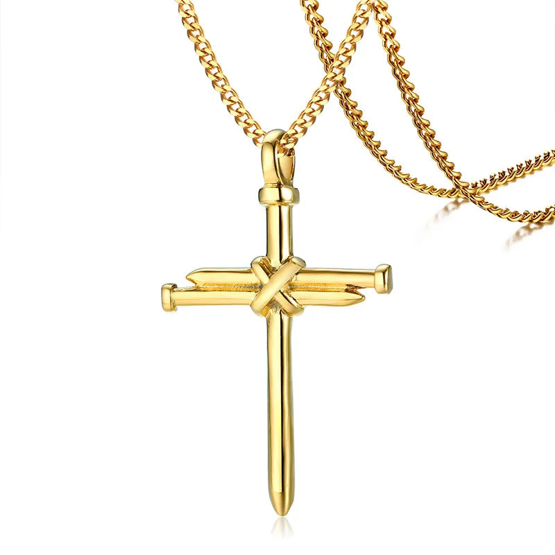 Classic Cross Necklace Men,Minimalist Stainless Steel Christianity Faith Pendant Jewelry,Prayer Gift for Him  (GoldenCity)