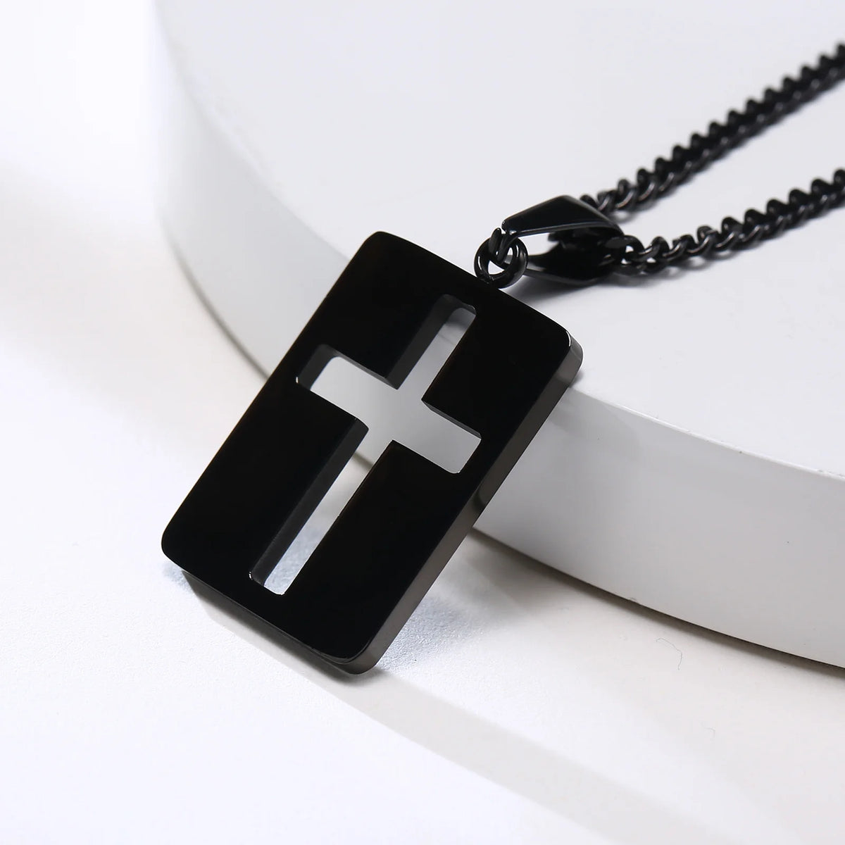 Simple Plain Cross Pendant and Dogtag Duo Necklace Set for Men Women,High Polished Stainless Steel Christian Prayer Jewelry  (GoldenCity)