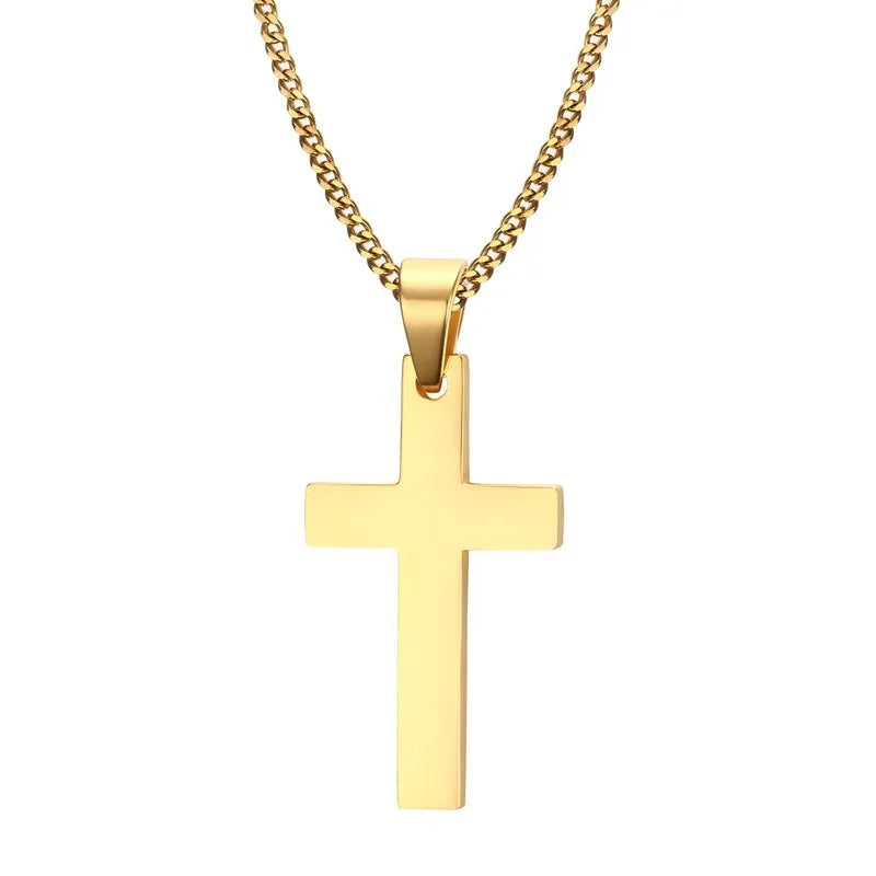Simple Stainless Steel Cross Pendant Necklaces for Women, Prayer Religious Choker Collar Christian Gift Jewelry  (GoldenCity)