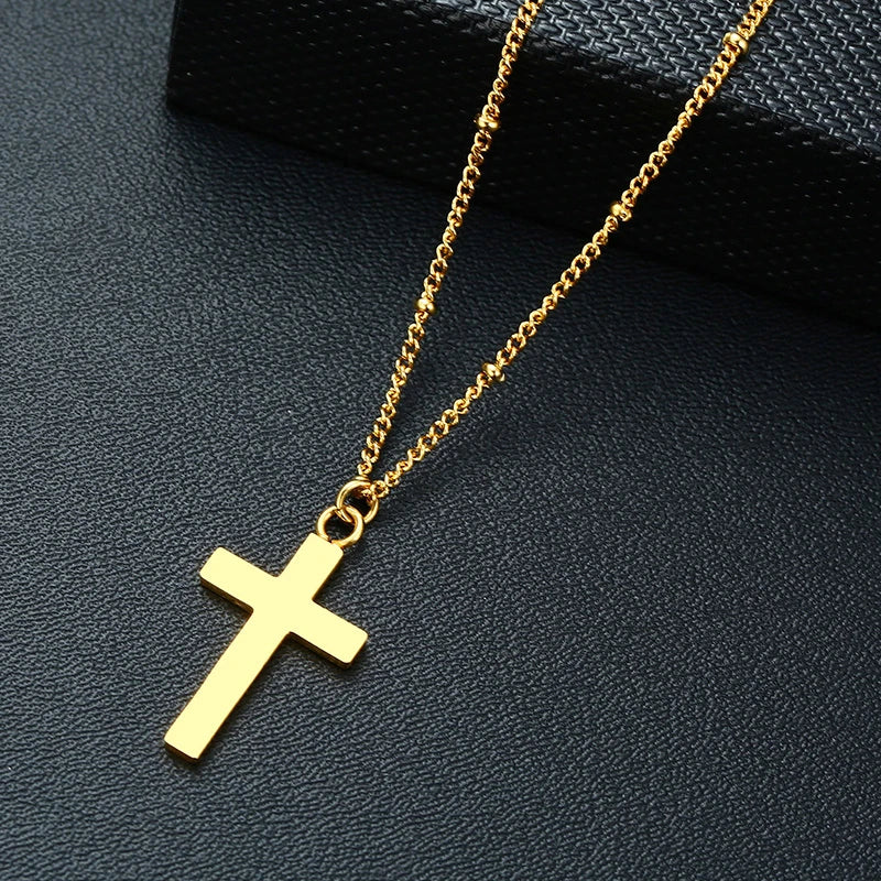 Simple Stainless Steel Cross Pendant Necklaces for Women, Prayer Religious Choker Collar Christian Gift Jewelry  (GoldenCity)