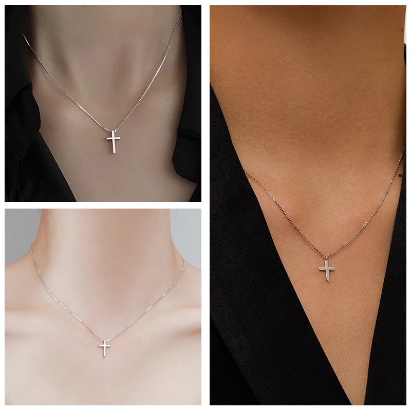 Simple Stainless Steel Cross Pendant Necklaces for Women, Prayer Religious Choker Collar Christian Gift Jewelry  (GoldenCity)