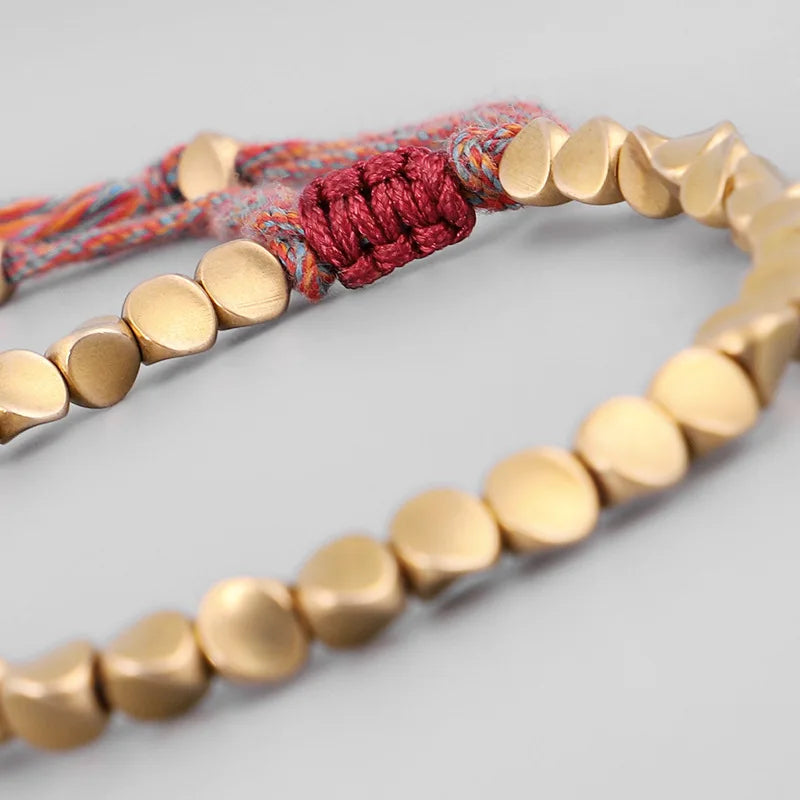 Handmade Tibetan Buddhist Bracelets On Hand Braided Copper Beads Lucky Rope Bracelet & Bangles For Women Men (GoldenCity)