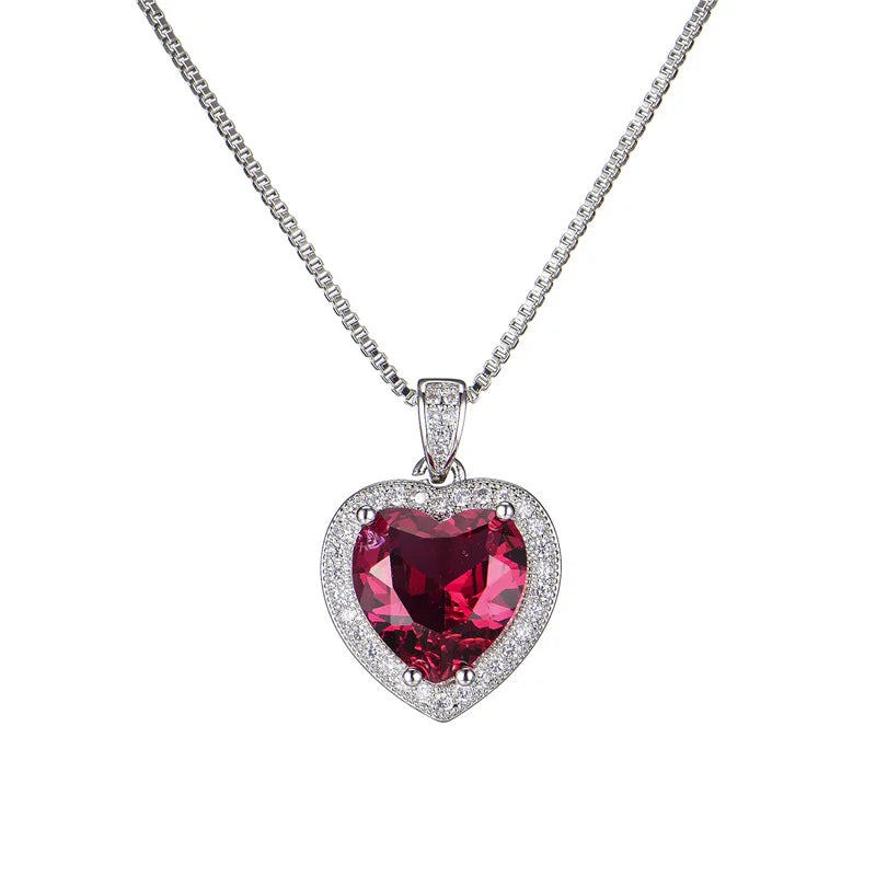 Bright Crystal Red Heart Pendant Necklace For Lady Engagement Accessories Trendy 925 Silver Necklace Choker Women Jewelry Gift  (GoldenCity)