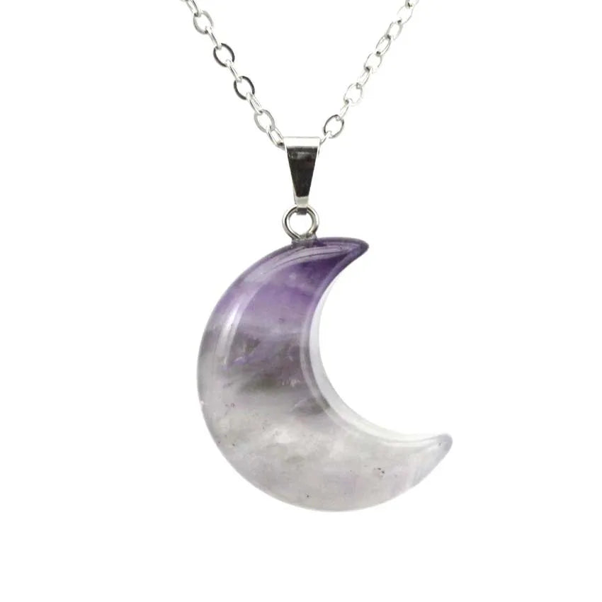 Natural Crystal Stone Crescent Moon Pendant Healing Crystals Quartz Reiki Labradorite Earrings Pendant Necklace For Women Girls  (GoldenCity)