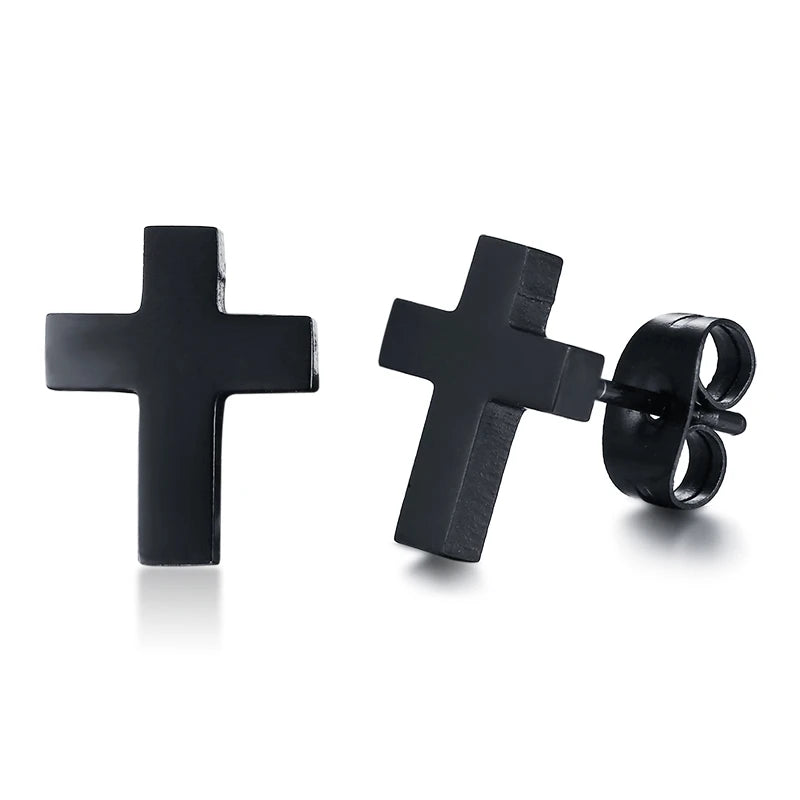 Simple Cross Dangle Earrings for Men Women Minimalist Stainless Steel Drop Small Hoop Metal Ear Jewelry Anti Allergy  (GoldenCity)