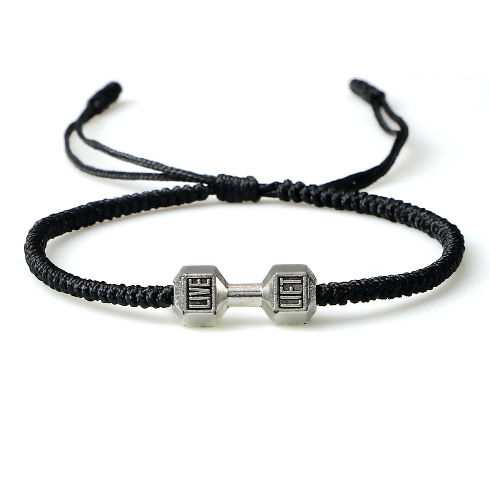 Energy Dumbbell Pendant Braided Bracelet Handmade Nylon Rope Adjustable Bracelet Women Prayer Couple Bangle Jewelry Gift Fashion  (GoldenCity)