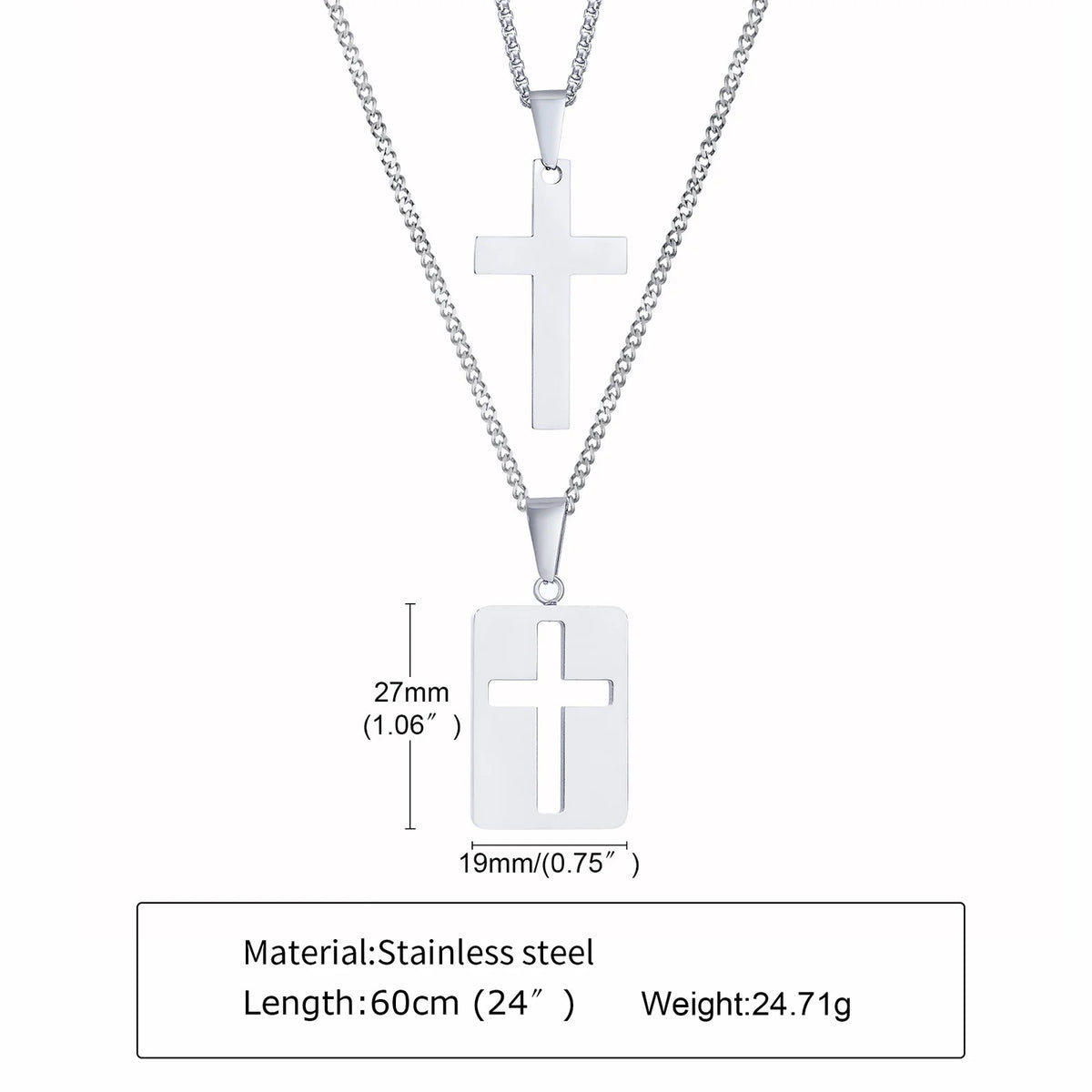 Simple Plain Cross Pendant and Dogtag Duo Necklace Set for Men Women,High Polished Stainless Steel Christian Prayer Jewelry  (GoldenCity)