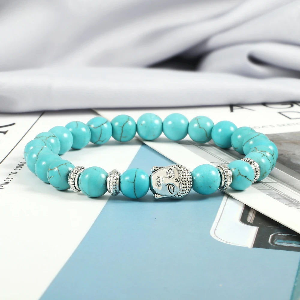 Reiki Tiger Eyes Beaded Buddha Bracelet Natural Stone Bracelet Elastic Rosary Men Women Prayer Charm Yoga Jewelry Gift Pulseras  (GoldenCity)