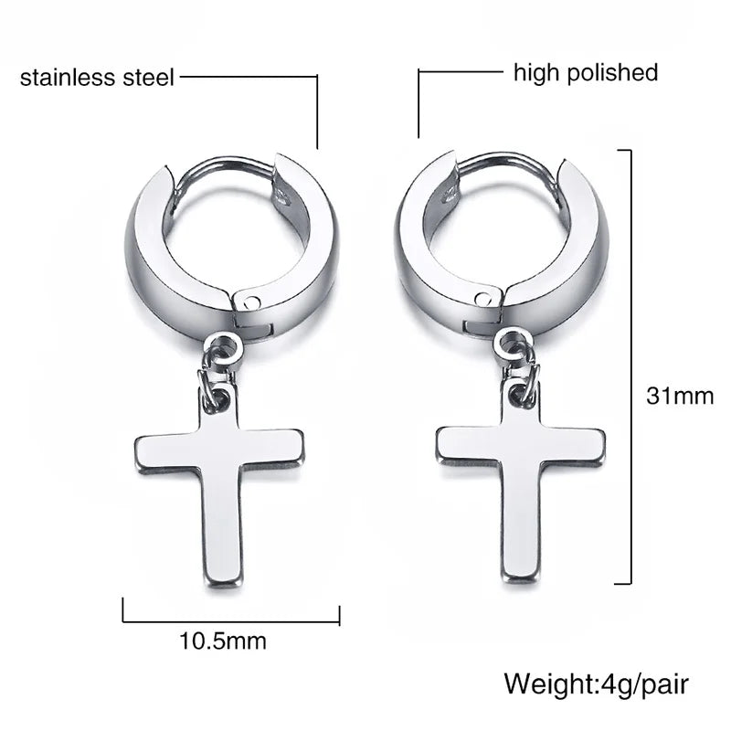Simple Cross Dangle Earrings for Men Women Minimalist Stainless Steel Drop Small Hoop Metal Ear Jewelry Anti Allergy  (GoldenCity)