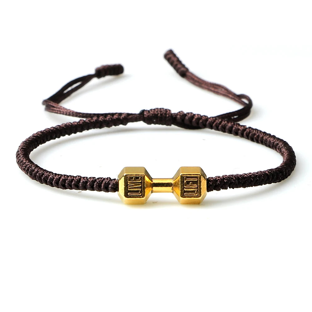 Energy Dumbbell Pendant Braided Bracelet Handmade Nylon Rope Adjustable Bracelet Women Prayer Couple Bangle Jewelry Gift Fashion  (GoldenCity)