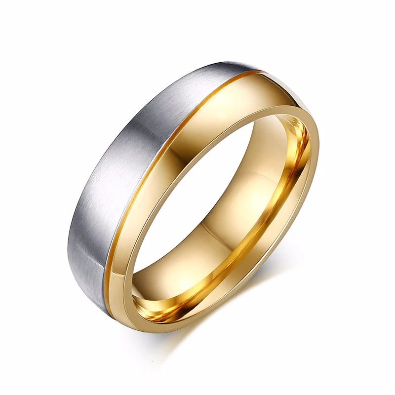 Gold Color Wedding Bands Ring for Women Men Jewelry Stainless Steel Engagement Ring Couple Anniversary Gift Amazing Price  (GoldenCity)