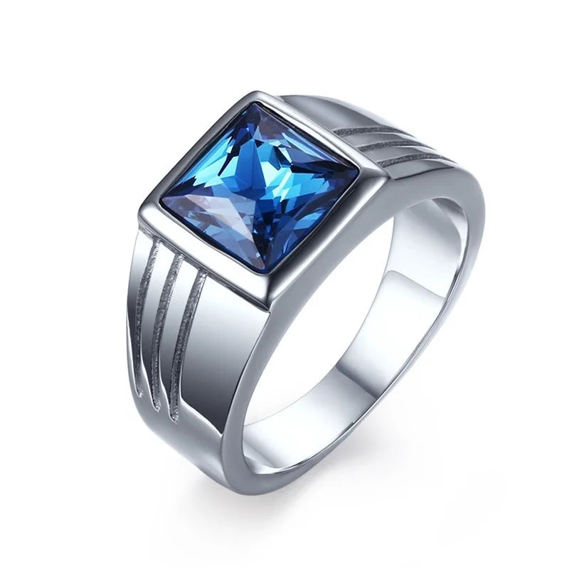 12.5mm Signet Ring for Men, Black Square Top Stainless Steel Finger Band, Gothic Punk Rock Boy Stamp Rings  (GoldenCity)