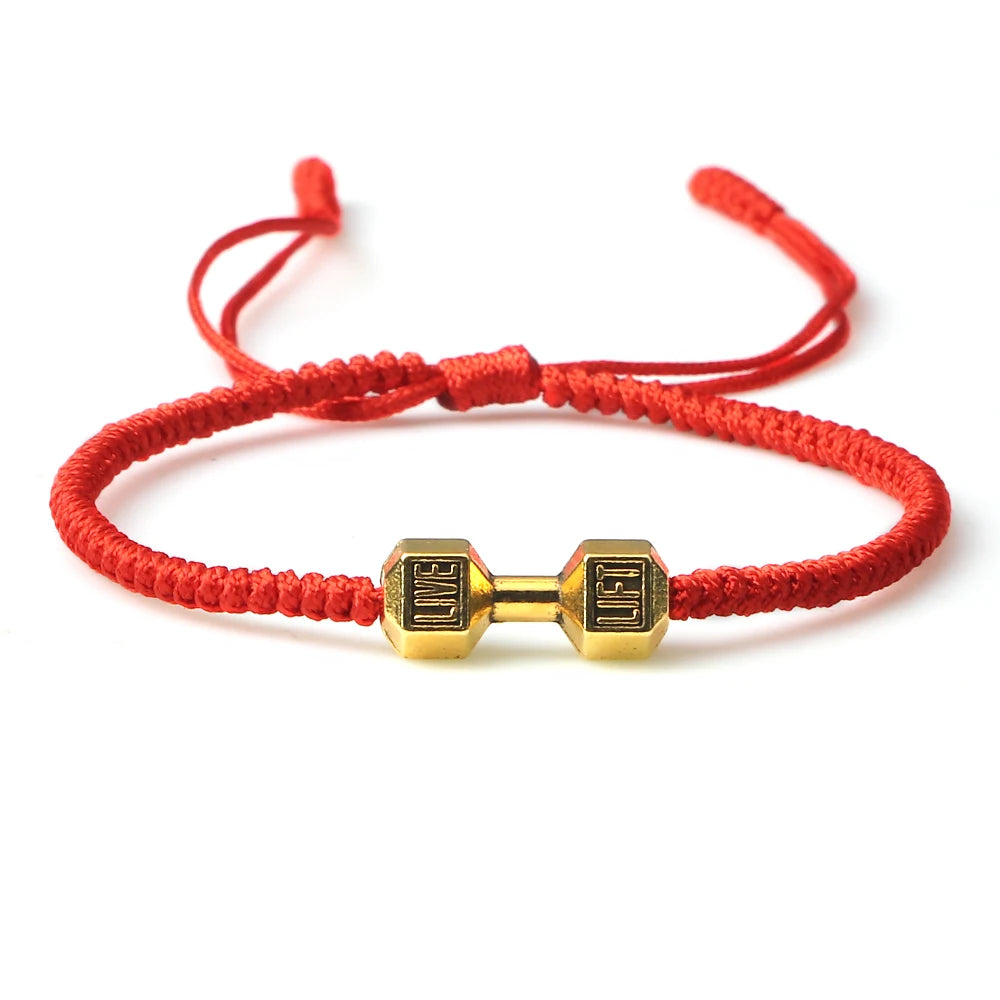 Energy Dumbbell Pendant Braided Bracelet Handmade Nylon Rope Adjustable Bracelet Women Prayer Couple Bangle Jewelry Gift Fashion  (GoldenCity)