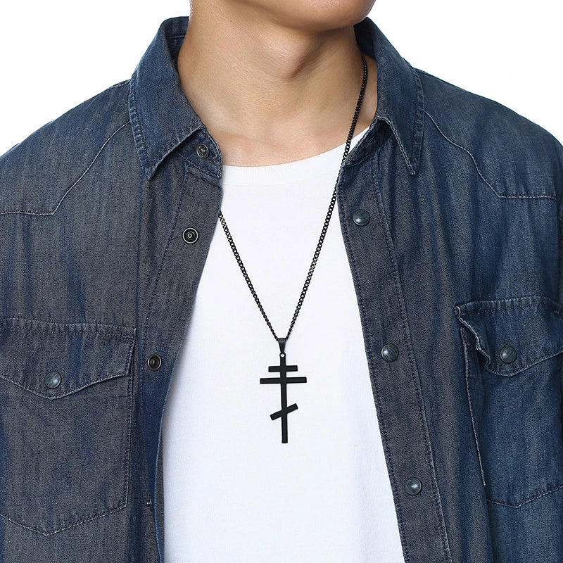 Christian Orthodox Crucifix Jesus Necklaces Russian Cross Prayer Big Pendant Gold Color INRI Crucifix Cross Men Necklace  (GoldenCity)